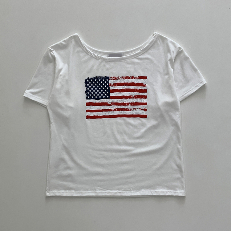 ワンオフショルダーアメリカン半袖Tシャツ