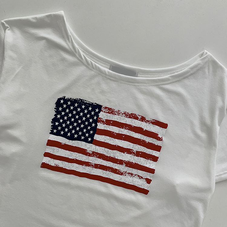 ワンオフショルダーアメリカン半袖Tシャツ
