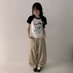 半袖Tシャツ バイカラーラグラン半袖Tシャツ BLACK