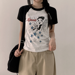 半袖Tシャツ バイカラーラグラン半袖Tシャツ BLACK