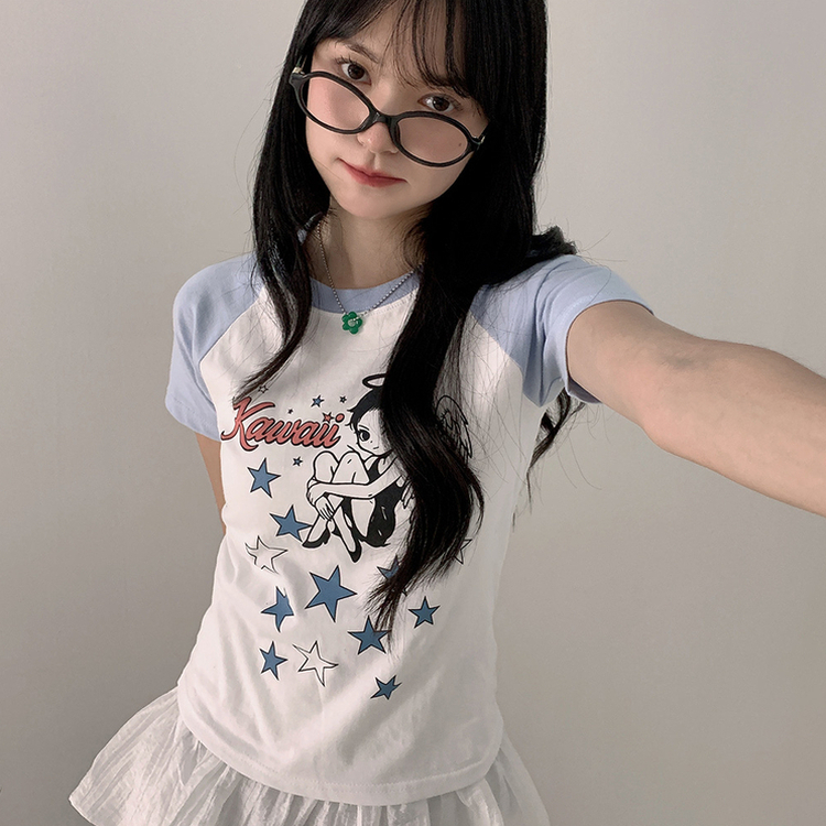バイカラーラグラン半袖Tシャツ SKY BLUE