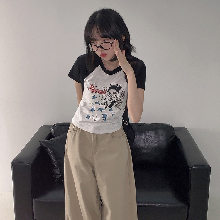 バイカラーラグラン半袖Tシャツ BLACK
