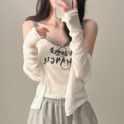 カーディガン 【SET】レタリングキャミソール スリムカーディガン IVORY