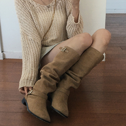 ブーツ スエードシャーリングロングブーツ BEIGE