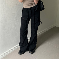 コットンパンツ ストリングカーゴブーツカットパンツ BLACK