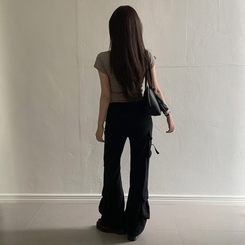 コットンパンツ ストリングカーゴブーツカットパンツ BLACK