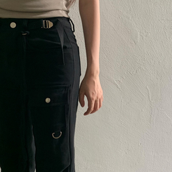 コットンパンツ ストリングカーゴブーツカットパンツ BLACK