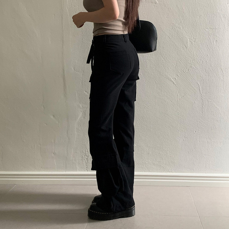 ストリングカーゴブーツカットパンツ BLACK