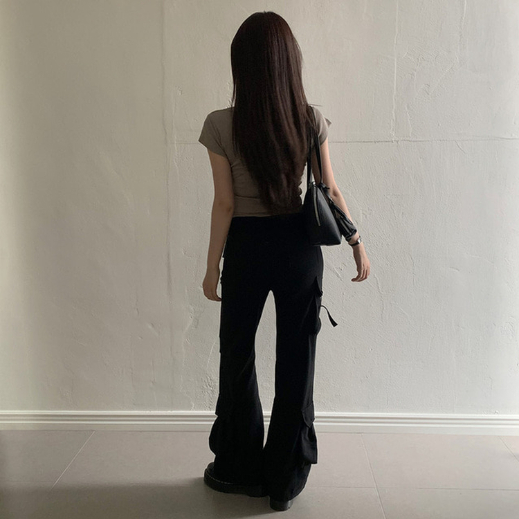 ストリングカーゴブーツカットパンツ BLACK