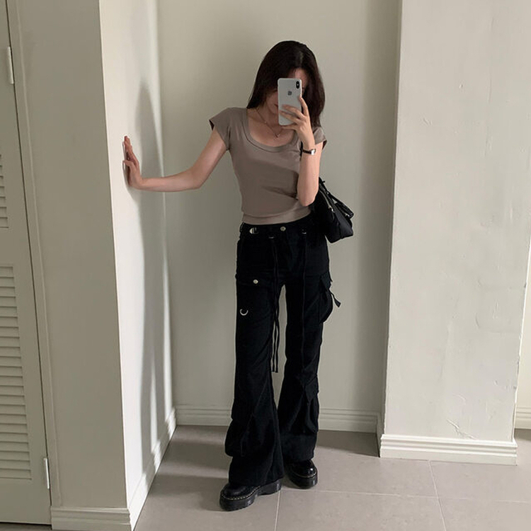 ストリングカーゴブーツカットパンツ BLACK
