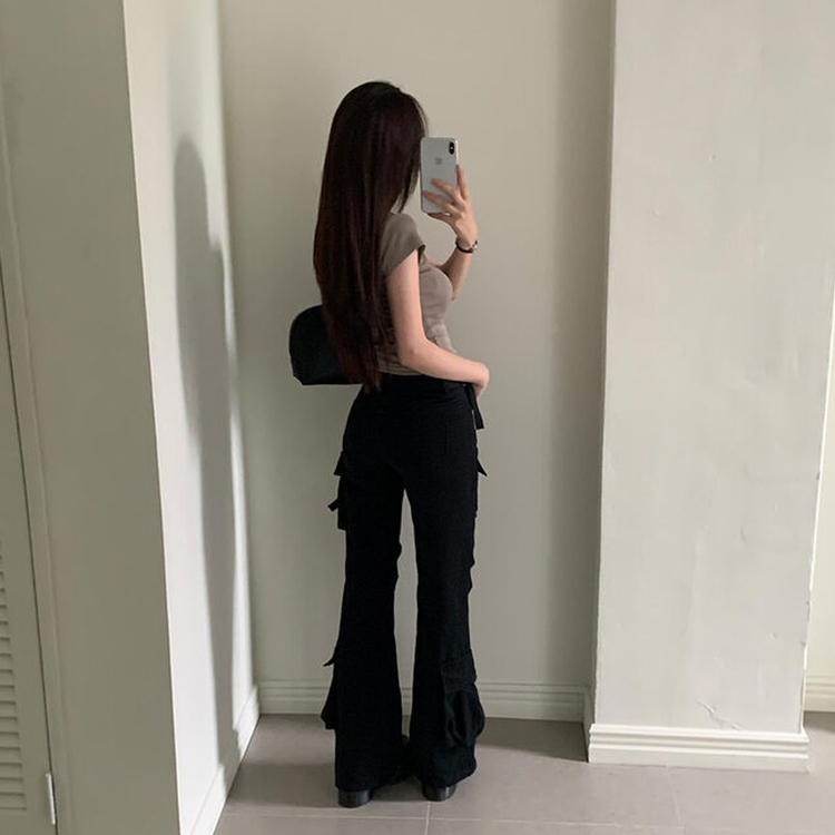 ストリングカーゴブーツカットパンツ BLACK