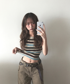 ノースリーブ ストライプホルターキャミソール MINT