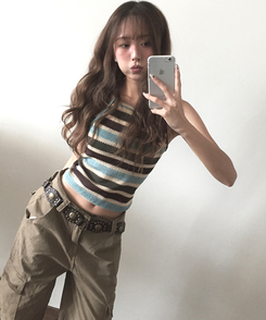 ノースリーブ ストライプホルターキャミソール MINT