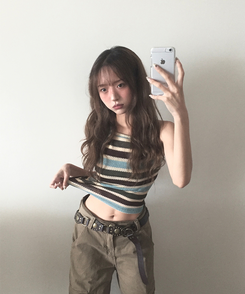 ノースリーブ ストライプホルターキャミソール MINT