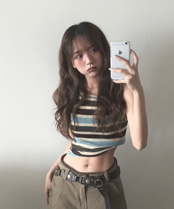 ノースリーブ ストライプホルターキャミソール MINT