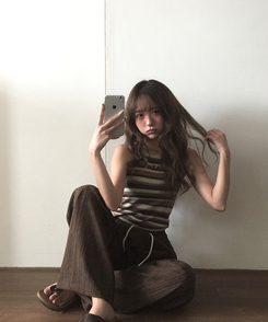 ノースリーブ ストライプホルターキャミソール BEIGE