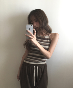 ノースリーブ ストライプホルターキャミソール BEIGE