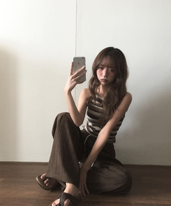 ノースリーブ ストライプホルターキャミソール BEIGE