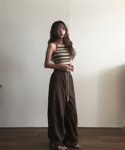 ノースリーブ ストライプホルターキャミソール BEIGE