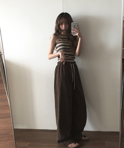 ノースリーブ ストライプホルターキャミソール BEIGE