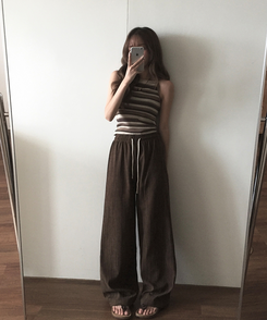 ノースリーブ ストライプホルターキャミソール BEIGE