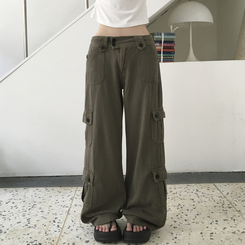 コットンパンツ ポケットセミワイドローライズカーゴパンツ KHAKI