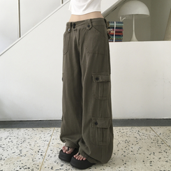 コットンパンツ ポケットセミワイドローライズカーゴパンツ KHAKI