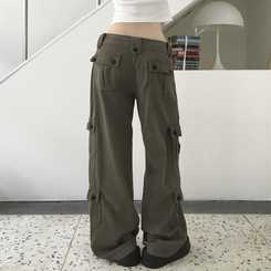 コットンパンツ ポケットセミワイドローライズカーゴパンツ KHAKI
