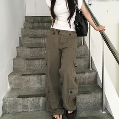 コットンパンツ ポケットセミワイドローライズカーゴパンツ KHAKI