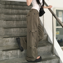 コットンパンツ ポケットセミワイドローライズカーゴパンツ KHAKI