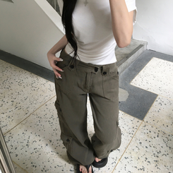 コットンパンツ ポケットセミワイドローライズカーゴパンツ KHAKI
