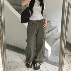 コットンパンツ ポケットセミワイドローライズカーゴパンツ KHAKI