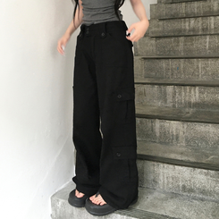コットンパンツ ポケットセミワイドローライズカーゴパンツ BLACK