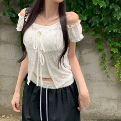 ブラウス ホルターリボンオフショルダーブラウス WHITE