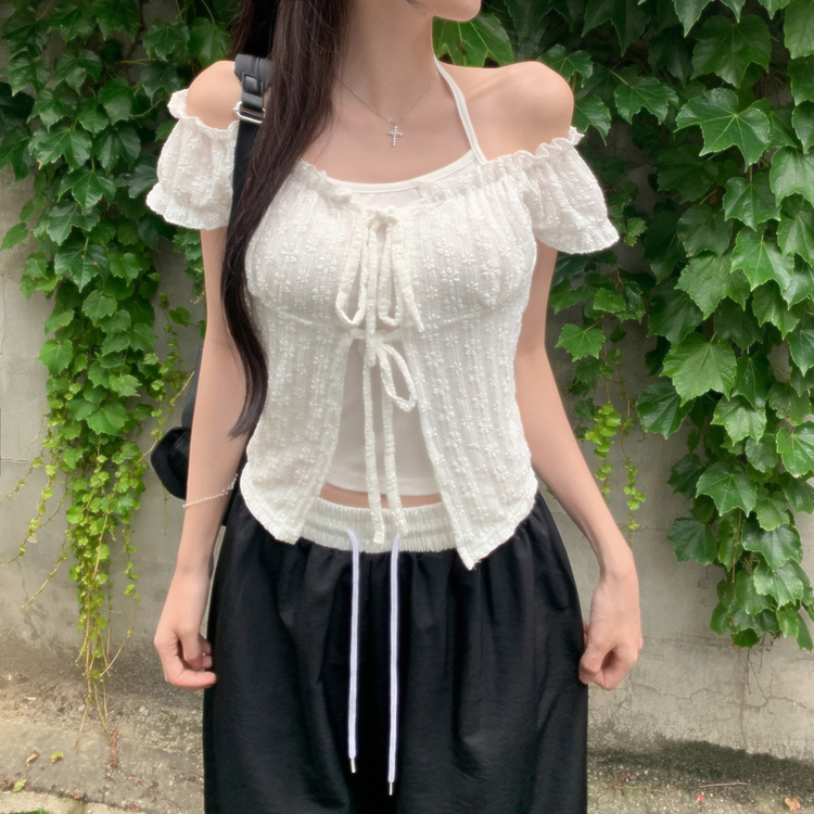 ホルターリボンオフショルダーブラウス WHITE