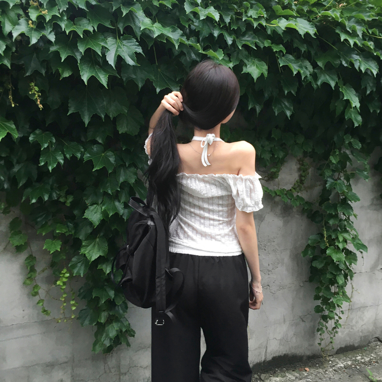 ホルターリボンオフショルダーブラウス WHITE