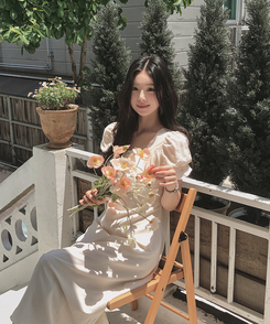 ロングワンピース ボタンパフシャーリングロングワンピース BEIGE