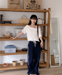 コットンパンツ グレーンローナイロンワイドパンツ NAVY