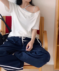 コットンパンツ グレーンローナイロンワイドパンツ NAVY