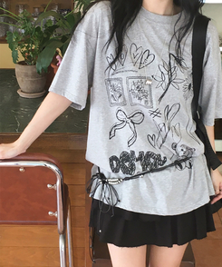 半袖Tシャツ スタンプドローイング半袖Tシャツ GREY