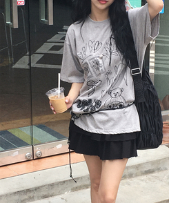 半袖Tシャツ スタンプドローイング半袖Tシャツ GREY