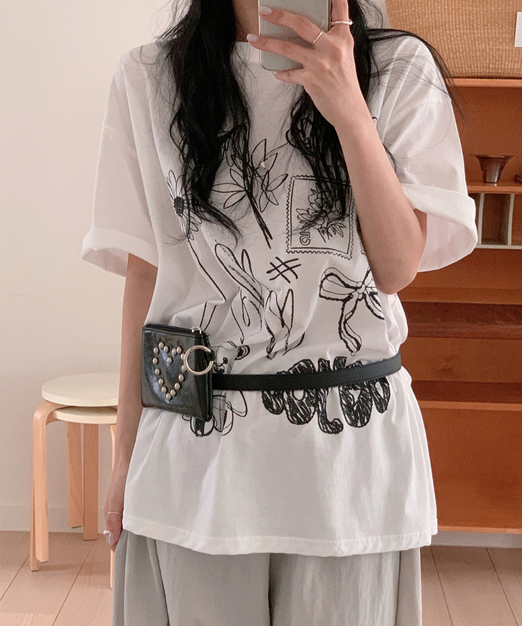 スタンプドローイング半袖Tシャツ IVORY