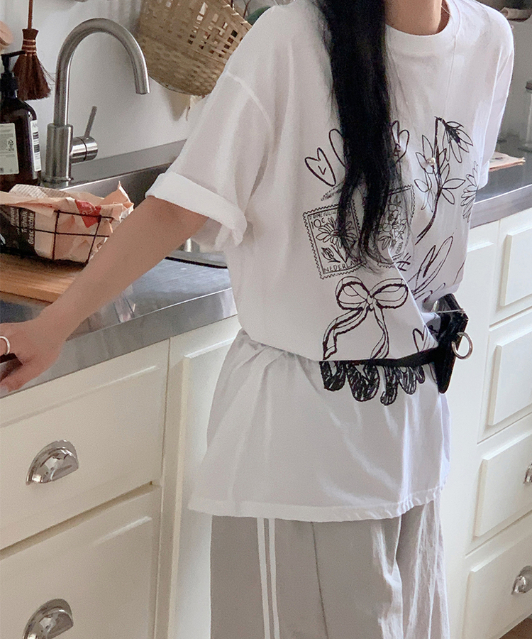 スタンプドローイング半袖Tシャツ IVORY