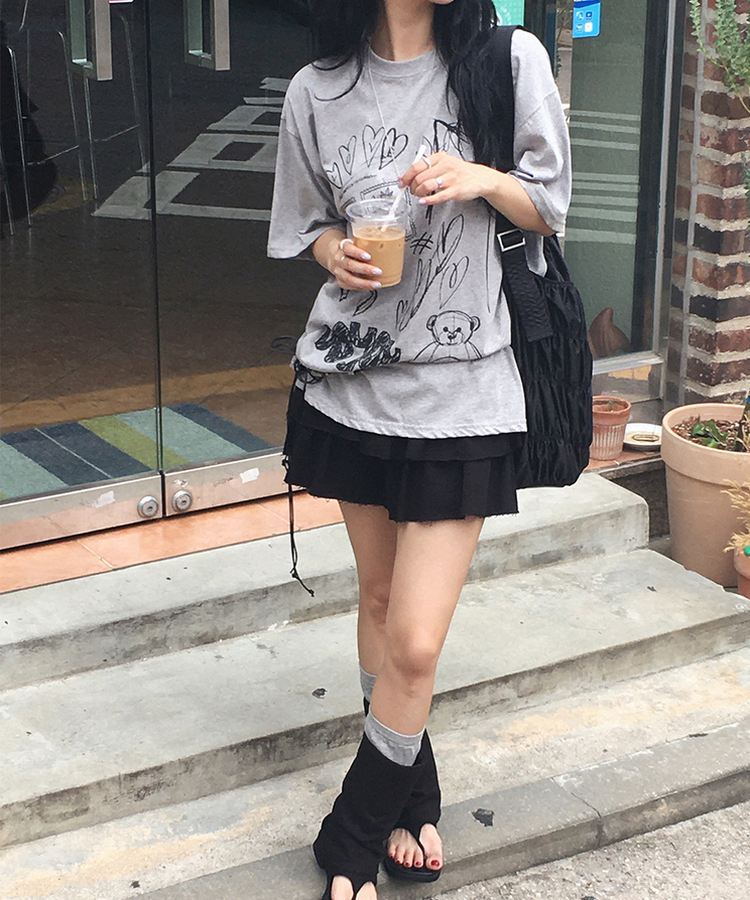 スタンプドローイング半袖Tシャツ GREY