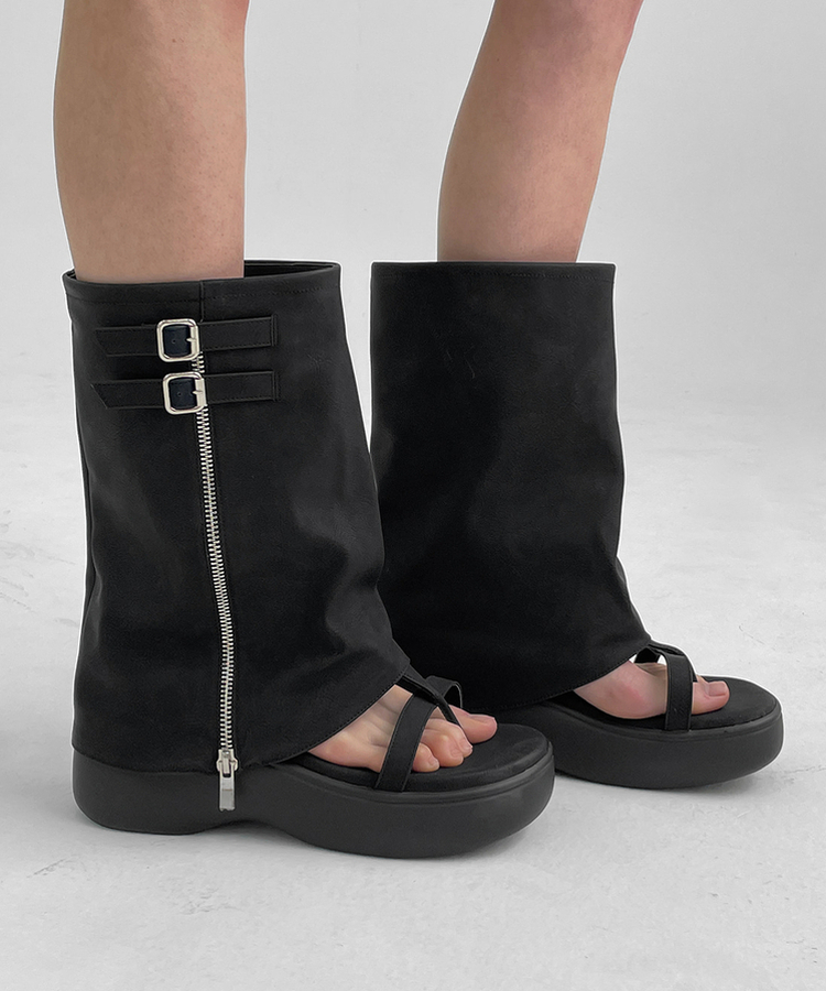 プラットフォームサンダルミドルブーツ BLACK