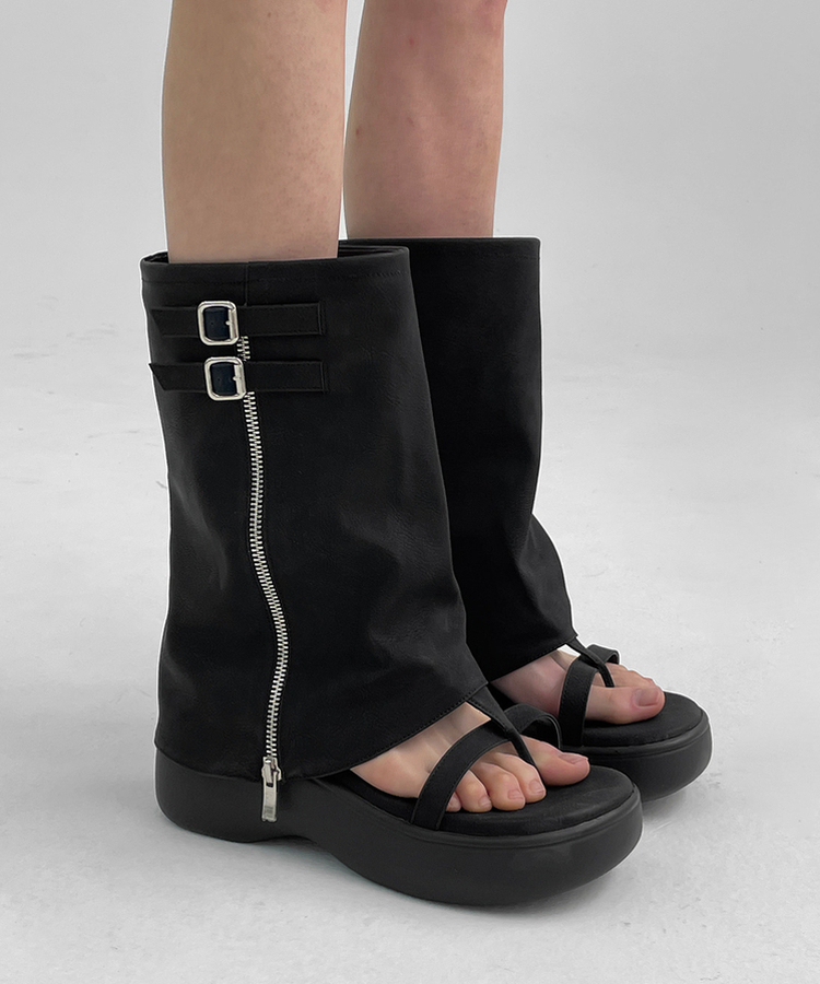 プラットフォームサンダルミドルブーツ BLACK