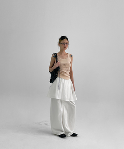 ミニスカート シフォンバンディングミニスカートパンツ IVORY