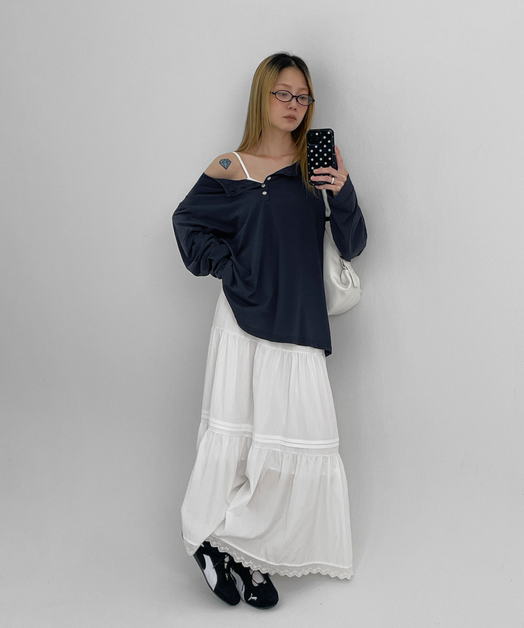 バンディングティアードロングスカート IVORY