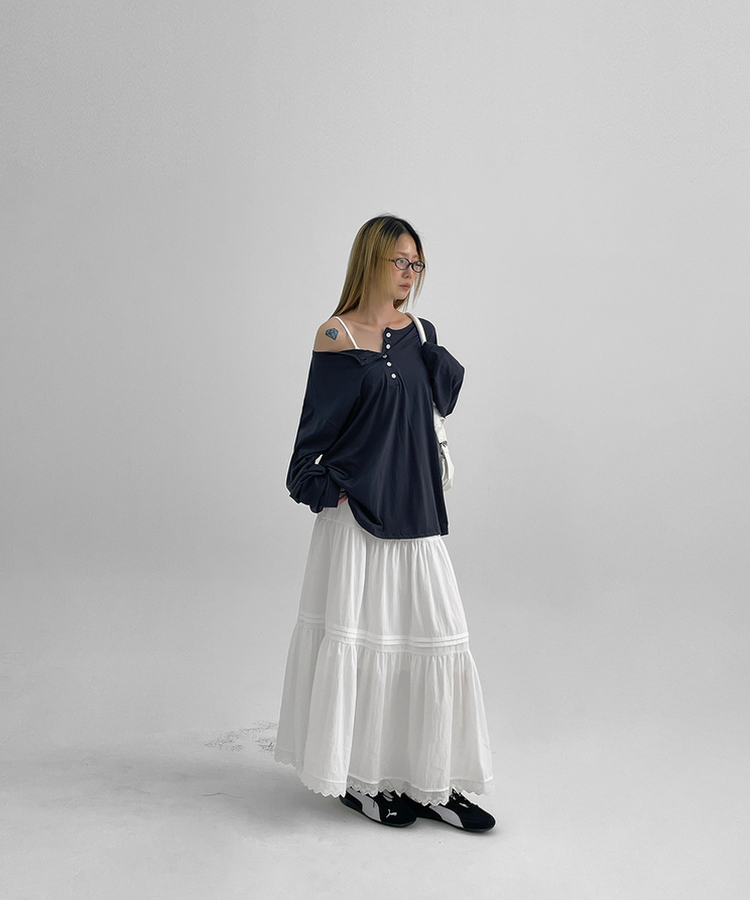 バンディングティアードロングスカート IVORY