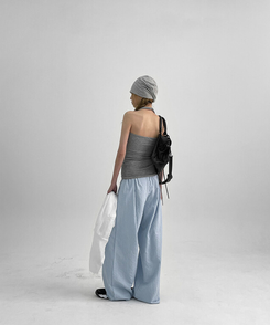 ワイド ストライプバンディングワイドパンツ LIGHT BLUE